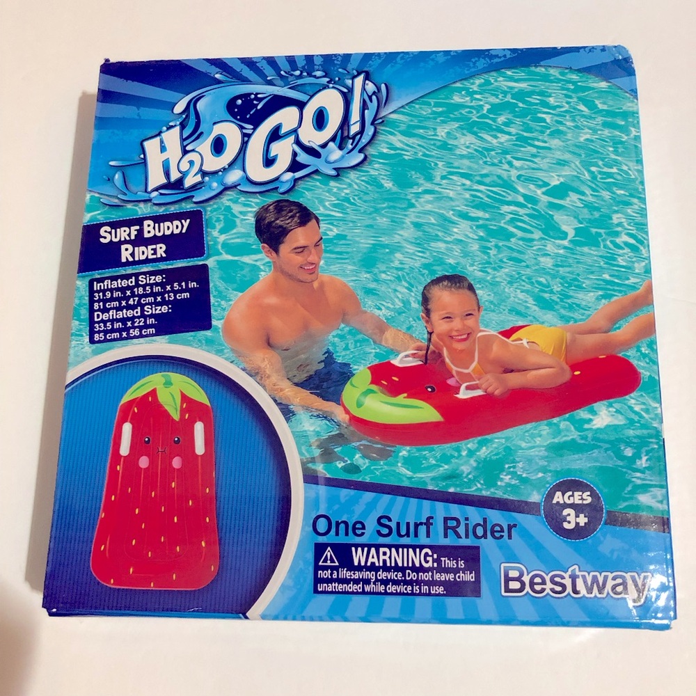 2/$16 NEW H2O GO Surf Buddy Rider Float Strawberry Red 31.9”x18.5”x5.1” Age 3+